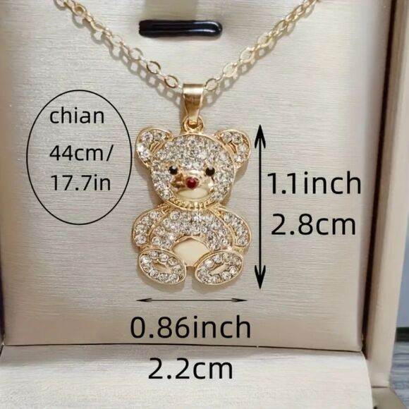 Cute Faux Diamond Bear Pendant Necklace - Picture 4 of 5